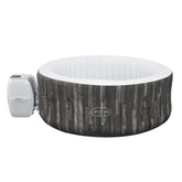 Inflatable hot tub with wooden pattern and Lay-Z-Spa logo on a white background