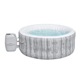 Inflatable hot tub with wooden design on a white background