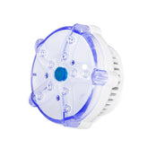 Clear and white shower head with blue accents on a white background