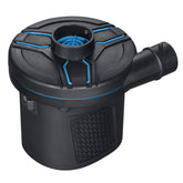 Black air pump with blue accents on a white background