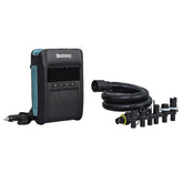 Black Bestway air pump with hose and nozzles on a white background
