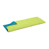 Green and blue sleeping bag on a white background