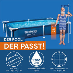 BESTWAY 2.21M X 1.50M X 43CM POOL (Contents:one pool)