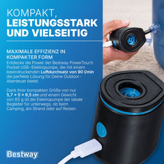 BESTWAY POWERTOUCH POCKET USB ELECTRIC AIR PUMP (power pump, 3 valve adaptors)