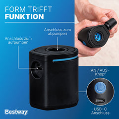 BESTWAY POWERTOUCH POCKET USB ELECTRIC AIR PUMP (power pump, 3 valve adaptors)