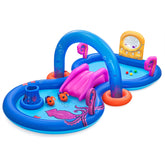 BESTWAY 3.30m x 1.88m x 1.17m Sea Odyssey Play Center (1 pool,1 arch sprinkler,1 slide, 1 basket, 2 Puffy Pal fish, 2 rackets, 4 play balls, repair patch) Age 2+