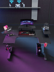 Gamax P203 RGB Carbon Fiber Gaming Workstation Desk with Multi Level Shelves and mousepad 160*100*74 cm - Black