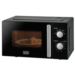 Black & Decker Microwave Oven, 20L, 700W, 5 Power Levels, Defrost Function, 35-Min Timer, 255mm Glass Turntable for Even Cooking, Easy-Clean Cavity, Stylish Chrome Knobs – Black - MZ2005P-B5