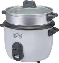 Black & Decker Rice Cooker, 700W Power, 1.8L, Removable Non-Stick Bowl & Steaming Tray with Water Level Indicator, Glass Lid & Cool Touch for Healthy Meals
