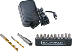 B+D 12V Cordless Drill Driver With 13 Pieces Bits In Kitbox and 5m Tape Measure, 1.5Ah 900 Rpm