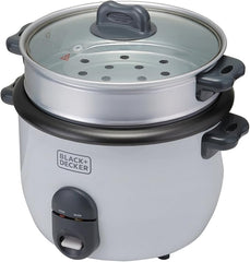 Black & Decker Rice Cooker, 700W Power, 1.8L, Removable Non-Stick Bowl & Steaming Tray with Water Level Indicator, Glass Lid & Cool Touch for Healthy Meals