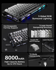 GravaStar Mercury K1 75% Wireless Mechanical Gaming Keyboard,Gradient Black