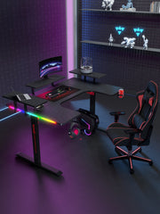 Gamax P203 RGB Carbon Fiber Gaming Workstation Desk with Multi Level Shelves and mousepad 160*100*74 cm - Black
