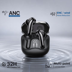 Promate Serix Hybrid ANC True Wireless Earbuds with 6-Mic ENC, Bluetooth 6.0, Wireless Charging Case,Black