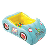 Inflatable toy car with colorful interior on a white background