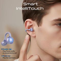 Promate AudioFit Open Ear Clip On TWS Earbuds w/ IntelliTouch , Smart Touch Contro,perple