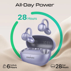 Promate AudioFit Open Ear Clip On TWS Earbuds w/ IntelliTouch , Smart Touch Contro,perple