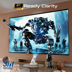 Promate 4K Compatible HD Wireless LCD Projector with Built-In Speaker & Ambient RGB light, 250 ANSi Brigthness,White