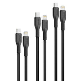 طقم كابلات بروميت 27 واط لتوصيل الطاقة، 3 قطع، كابل USB-C إلى Lightning عالي المتانة، أسود