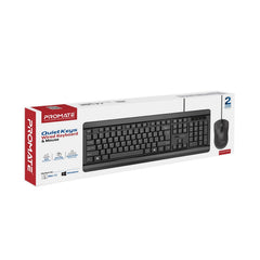 Promate Sleek Full-Size Keyboard & Mouse w/ 1200dpi ,Black