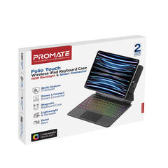 Promate Folio Touch Wireless iPad Keyboard Case with RGB Backlight and Smart Connector ,Black