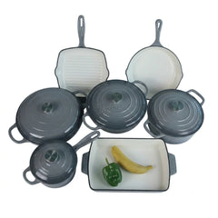 OSFE 11 PCS Enameled Cast Iron Cookware Set (24, 26, 30, 19cm) Pots, (33, 26,25 cm) Pans
