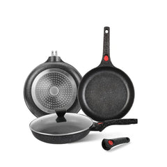 OSFE 24cm Non-Stick Ceramic Induction Aluminum Fry Pan with Removable Handle & Clear Glass Lid - Oven Safe