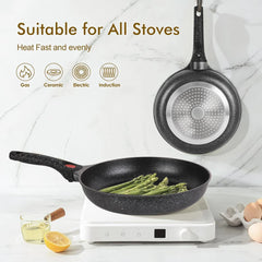 OSFE 24cm Non-Stick Ceramic Induction Aluminum Fry Pan with Removable Handle & Clear Glass Lid - Oven Safe