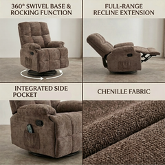 Lounge Swivel Rocking Recliner Sofa - Chenille Fabric (88 x 94 x 103 cm) - Brown