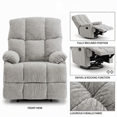Lounge Swivel Rocking Recliner Sofa – Premium Chenille Fabric Comfort Design (88×94×103 cm) – Light Grey