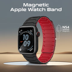 سوار ساعة من السيليكون المغناطيسي الفاخر مع حلقة معدنية - أسود