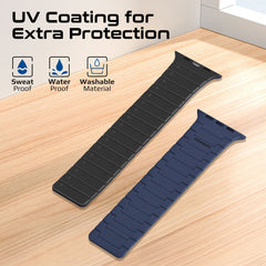 سوار ساعة من السيليكون المغناطيسي الفاخر مع حلقة معدنية - أزرق داكن