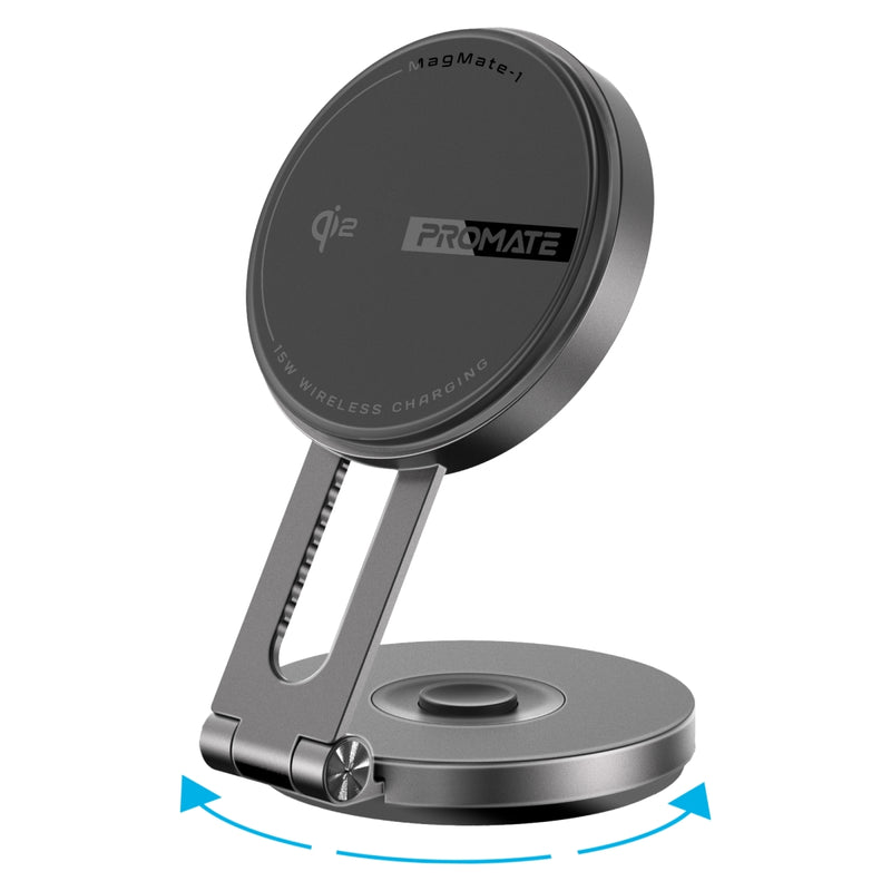 Promate - 15W Qi2 Certified Extending Magnetic Wireless Smartphone Charging Mount , 15W Qi2 Certified Wireless Charger,black
