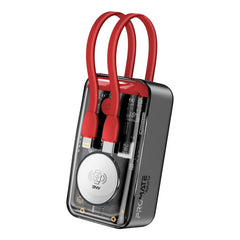 Promate-10000mAh Transparent Smartphone and Apple Watch Charging Power Bank with USB-C & Lightning Cable,Red
