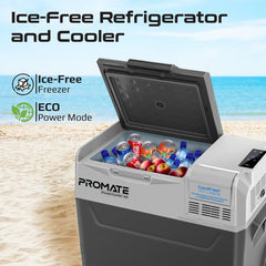 Promate CoolFast 40 Liters Portable Outdoor Mini Refrigerator with 52000mAh Powerpack , 40L Capacity ,Gray