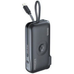Promate 10000mAh Power Bank ,20W Power Delivery , Built-in Lightning Cable ,BLACK