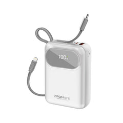 Promate-20000mAh Ultra Compact 35W SuperSpeed™ Power Bank with Built-In USB-C & Lightning Cable,White
