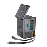 Promate - 105W GaNFast™ Multi-Port Wireless Charging Station with Dual Retractable Cables,15W MagSafe Compatible Wireless Charger,BLACK