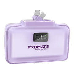 Promate Ultra-Compact Fast Charging Power Bank with Dual folding USB-C and Lightning Connectors,Black