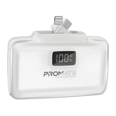 Promate 10000mAh Ultra-Compact fast charging Power Bank with Dual Folding USB-C & Lightning Connector ,White