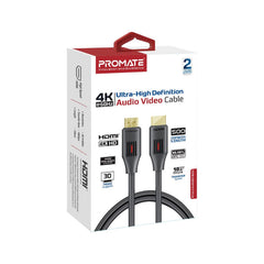 Promate Ultra-High Definition 4K@60Hz HDMI Audio Video Cable ,4K Ultra HD, High-Speed Ethernet,Black