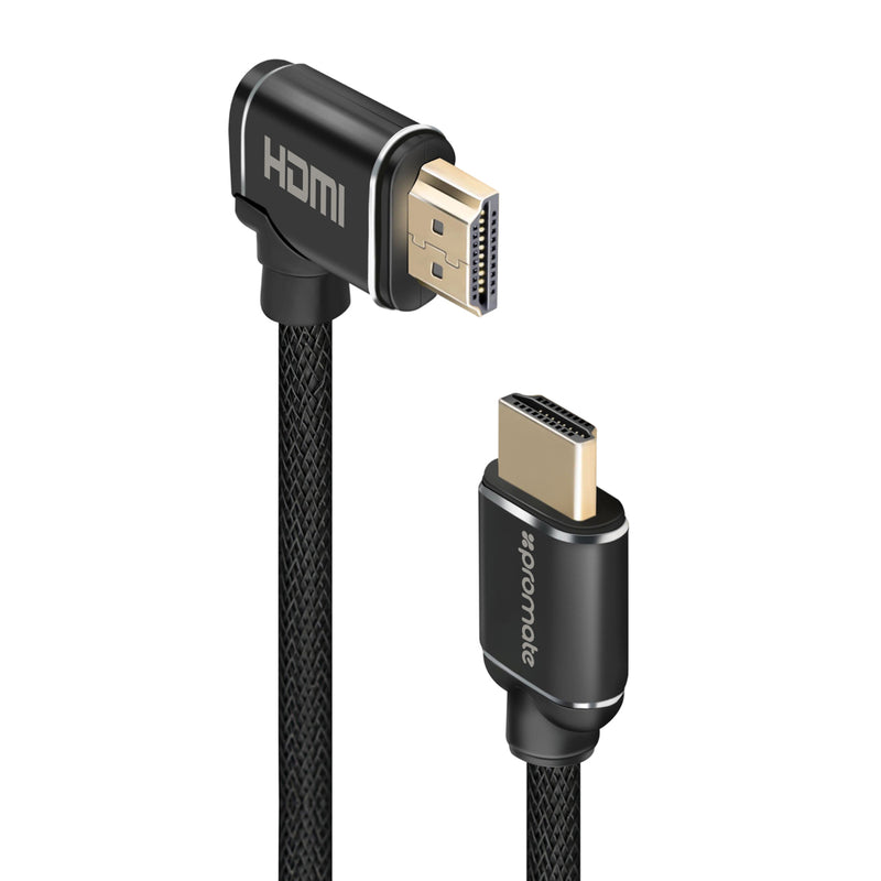 Promate Right Angle HDMI Audio Video Cable , 24K Gold Plated , 4K UltraHD,Black