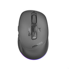 Promate Silent-Click 1600DPI Triple-Mode Rechargeable Mouse w/ Multi-Device Connectivity,800/1200/1600Dpi,Black