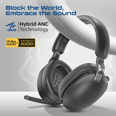 Promate Hi-Res Audio Hybrid-ANC Over-Ear Headphones with Triple Connectivity,Black