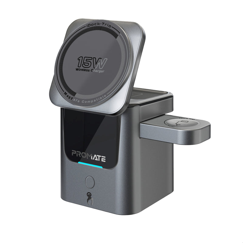 Promate Ultra-Compact Auto-Fold 15W MagSafe compatible wireless charging station,Black