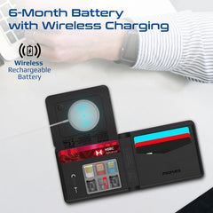 Promate Anti-Loss Slim Leather Wallet with RFID Protection & Smart Tracking , RFID Protected,Black