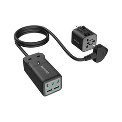 RP-PC1062 75W Power Strip 5-Port with AC outlets UK plug + Travel charger adapter Offline Black