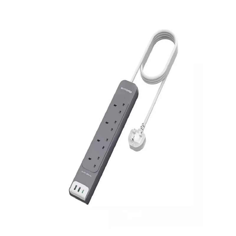 RAVPower RP-PC1039 4 Outlets Power Strip Gray UK Version 3m with USB Port