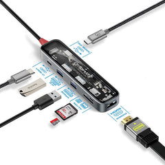 Promate 7-in 1 Transparent Multiport Slim USB-C Hub with 100W Power Delivery,Trans