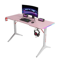 Gamax D2208P RGB Carbon fiber Gaming Table 120*60*74 cm with Mousepad - Pink & White